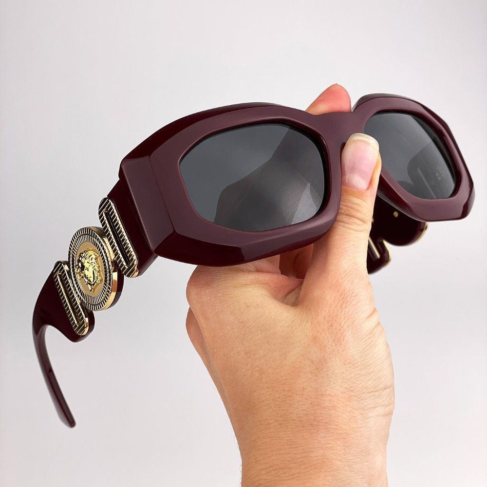 🔥 Versace VE4425U 536587 Sunglasses MAXI MEDUSA BIGGIE Bordeaux Gray Oval Women